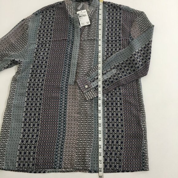 Ro & De Tunic NWT Sheer Band Collar 1/2 Button Down Blouse Gray Navy Blue - Picture 11 of 13